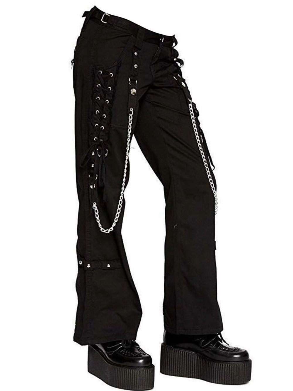 Tripp NYC Black Lace-Up Cargo Pants with Chains & Studs